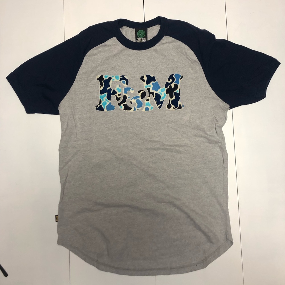 Franklin & Marshall Gray Navy Short Sleeve baseball T-shirt